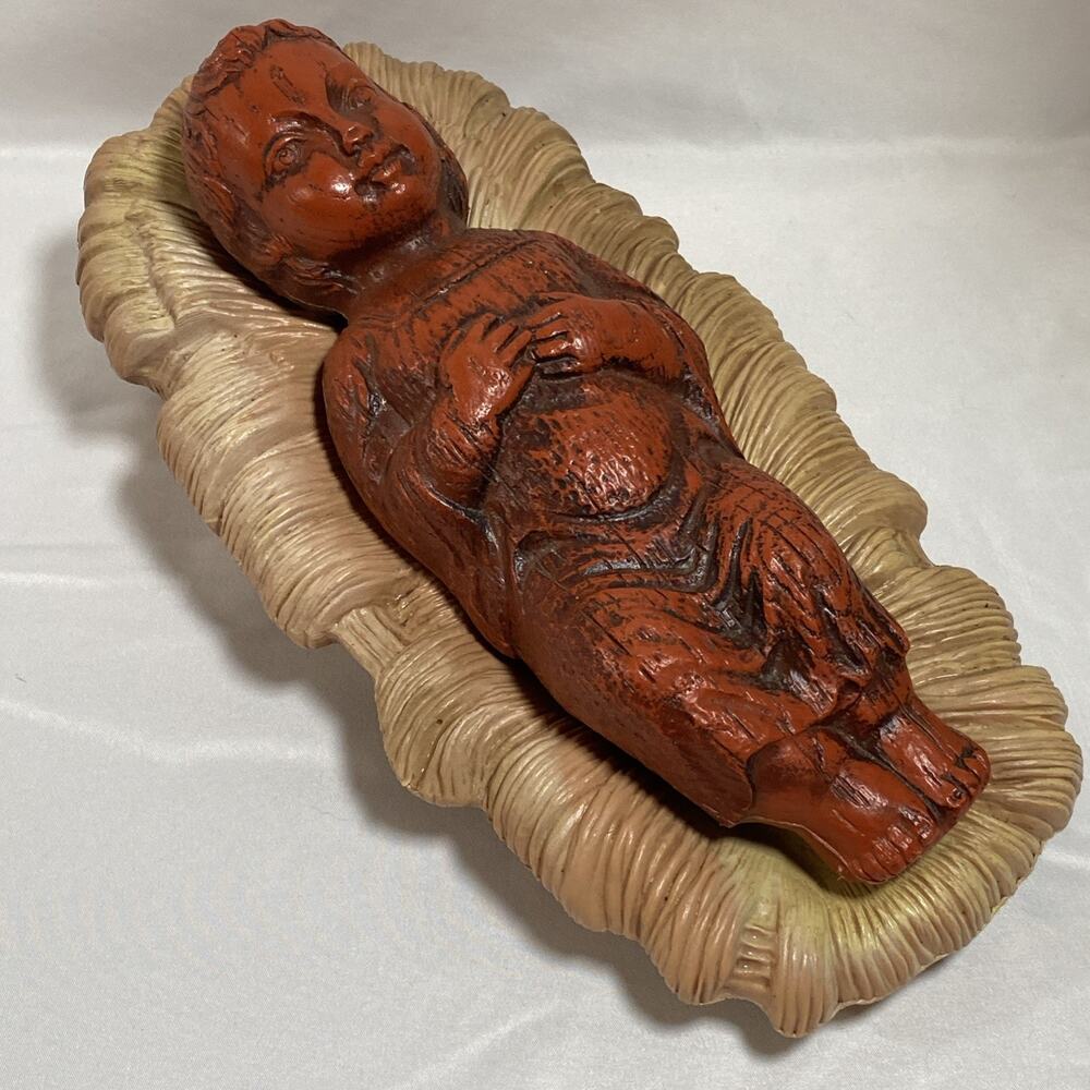 Empire Blow Mold Nativity Christmas Baby Jesus & Manger Wood Grain Brown 12”